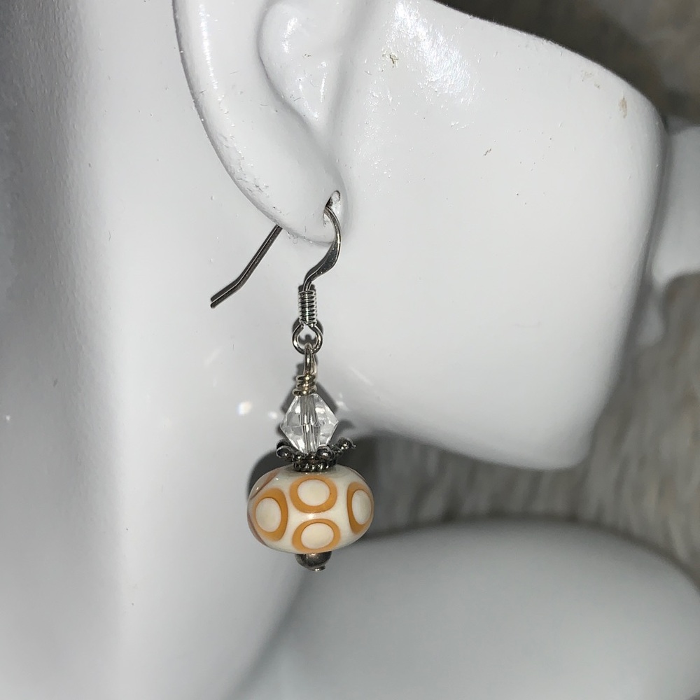 Pulse Design Yellow Circle Glass Bead Drop Earrings -